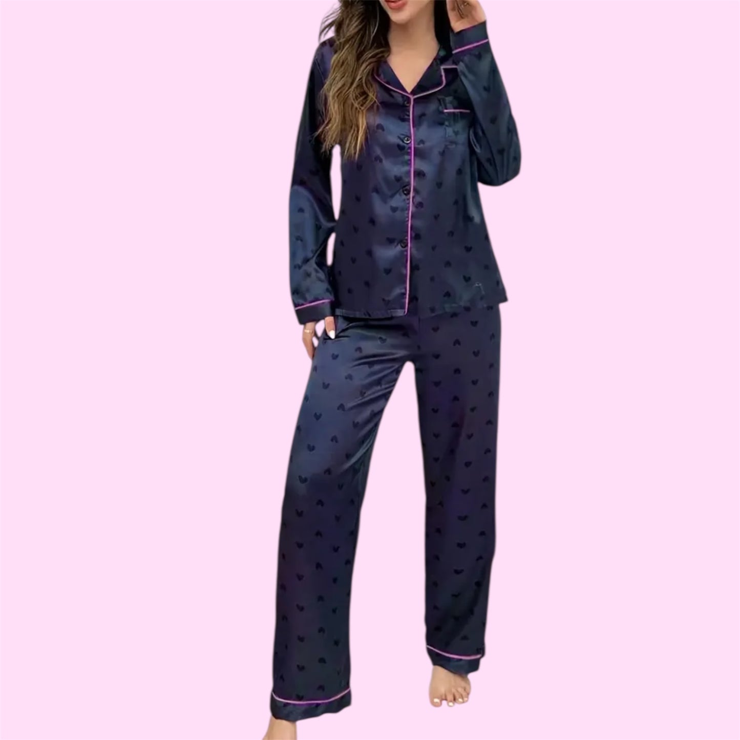 Set Pijama Satén 'Noche de Lujo' (Manga Larga y Pantalón) | Manuelita LO