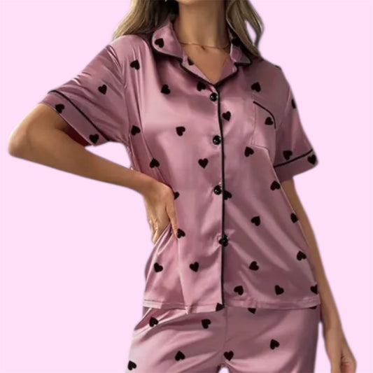 Set Pijama Satén 'Abrazo de Seda' (Manga Corta y Pantalón) | Manuelita LO