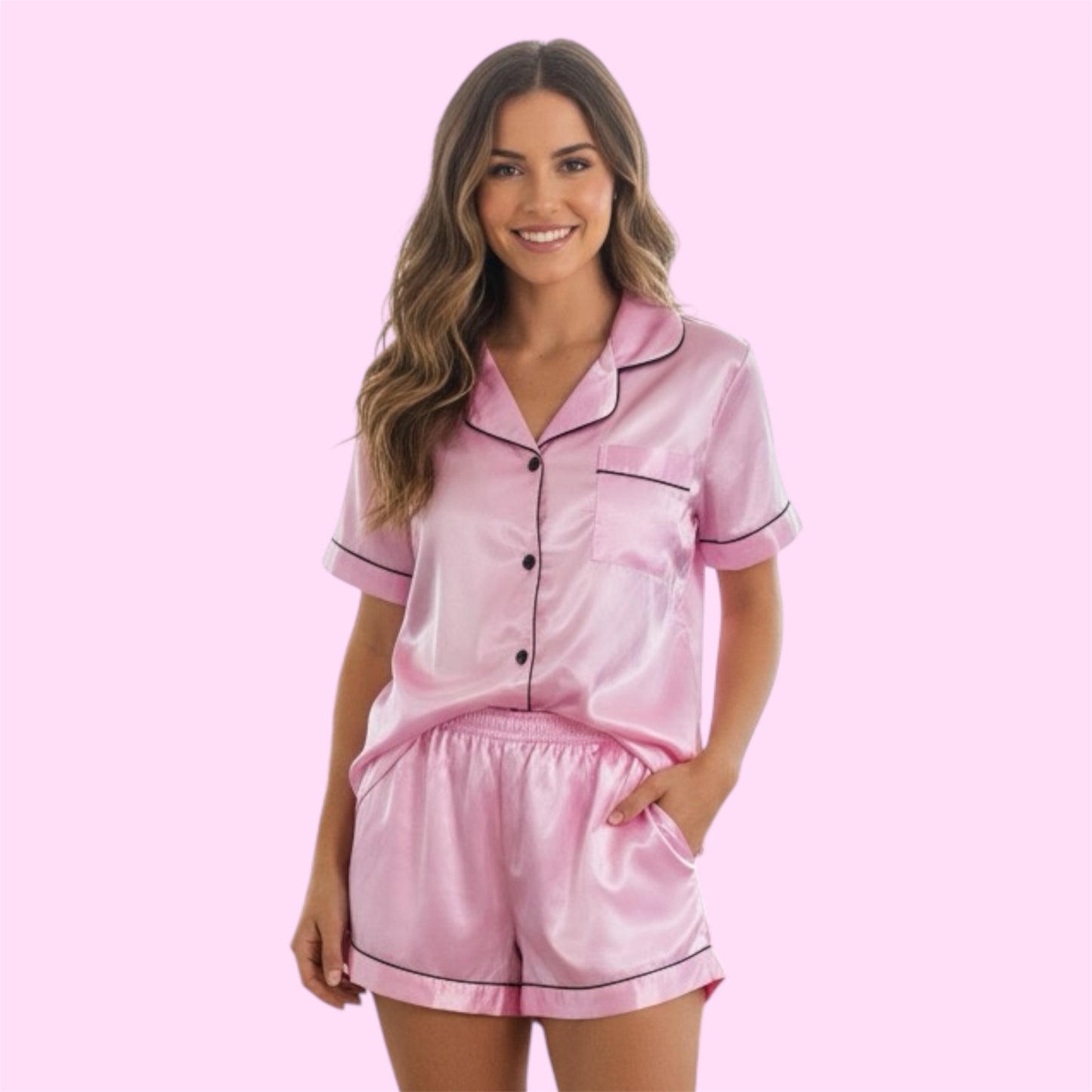 Set Pijama Satén 'Promesa de Noche' (Manga Corta y Short) | Manuelita LO