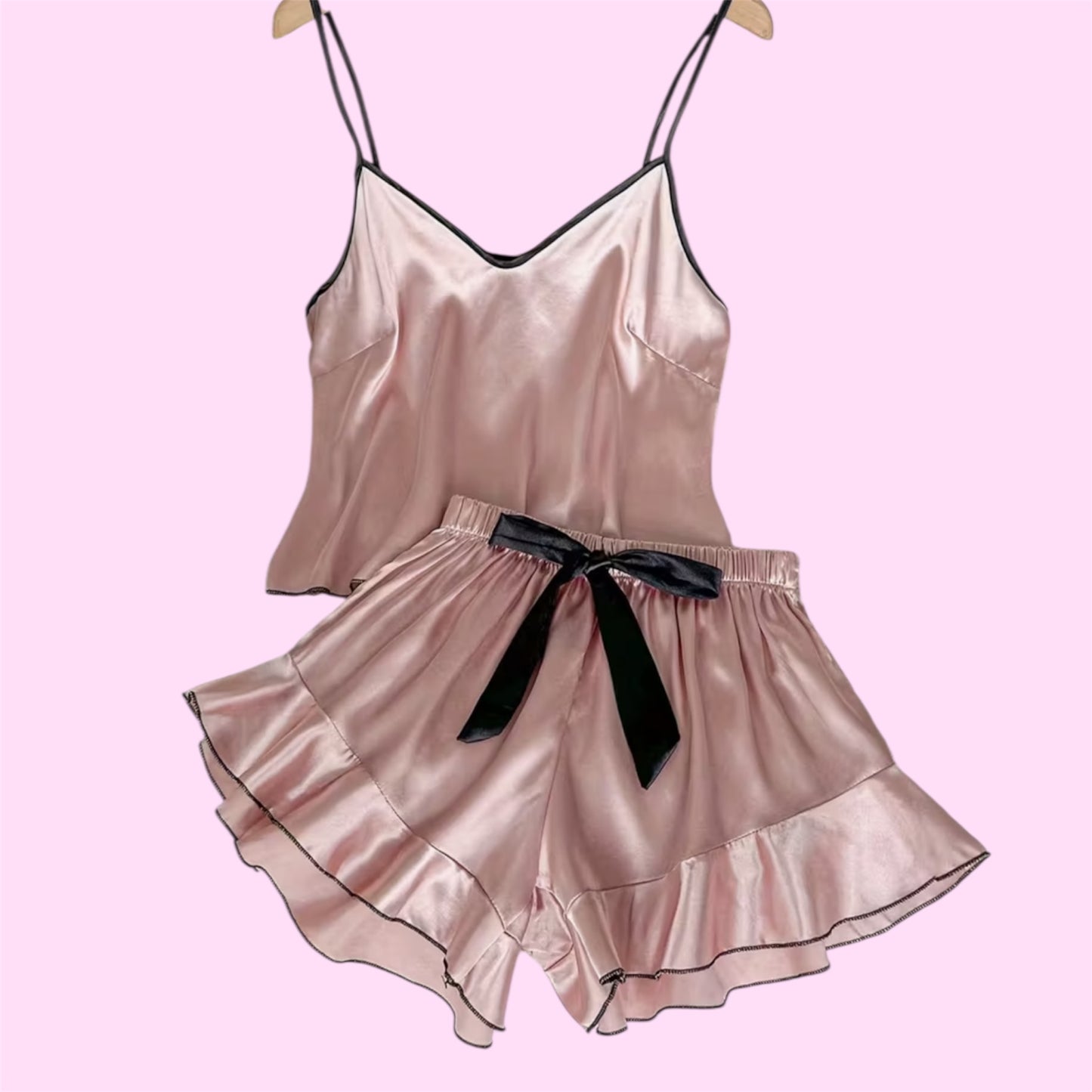 Set Pijama Satén 'Sueño de Seda' (camisa tiros y Short) | Manuelita LO